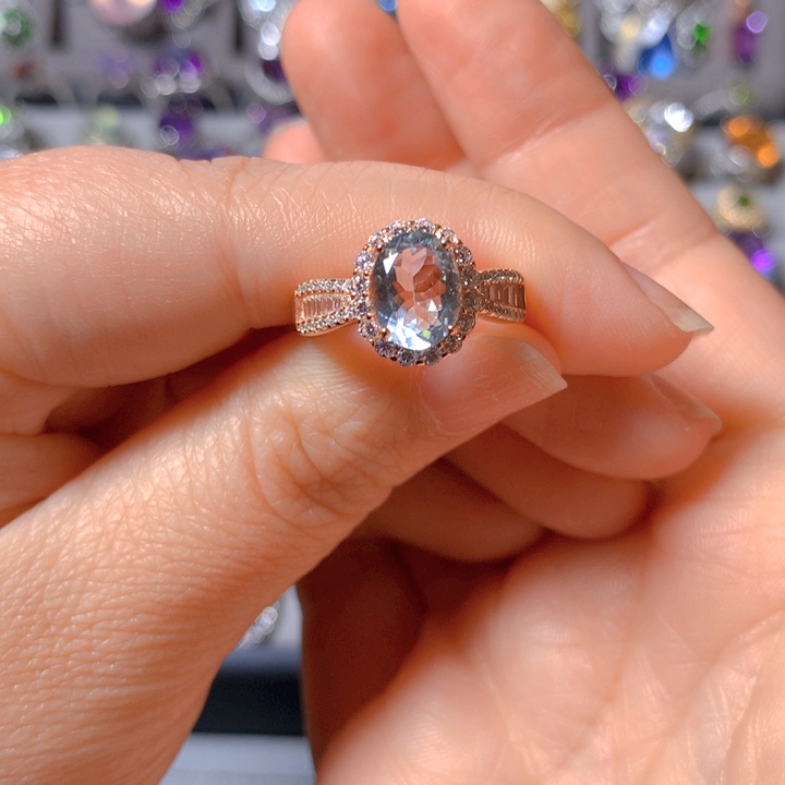 海蓝宝石戒圈银S925镶嵌蹦**母