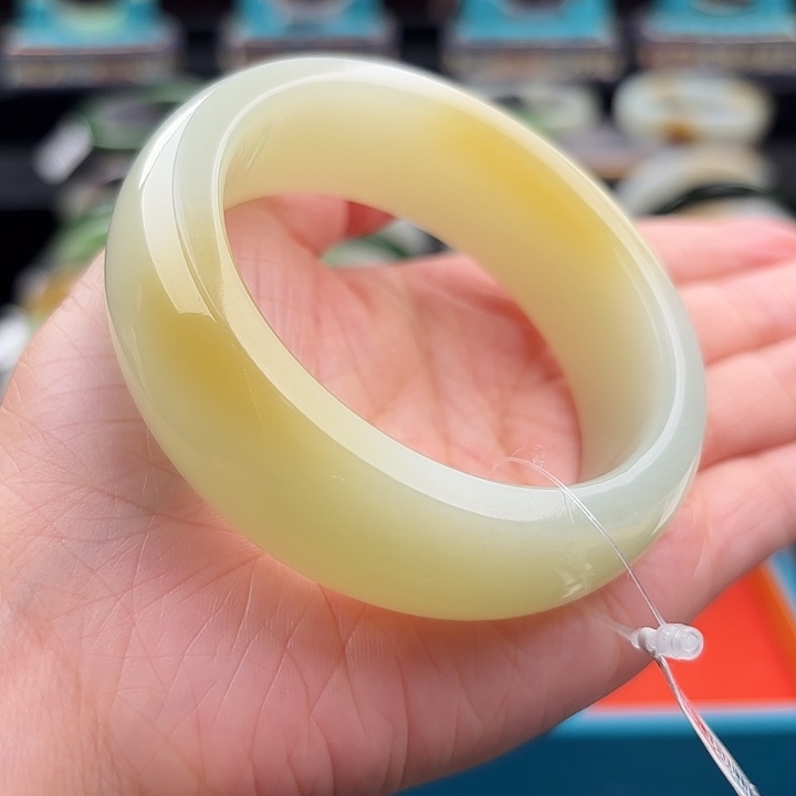 和田玉未镶嵌手镯宽版天地奶盖黄糖 版型特优秀 小杰强推55.5