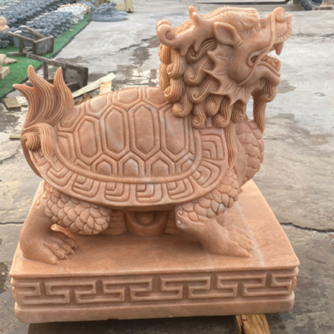 石雕龙龟汉白玉晚霞红青石龙头龟吸水兽庭院喷水摆件