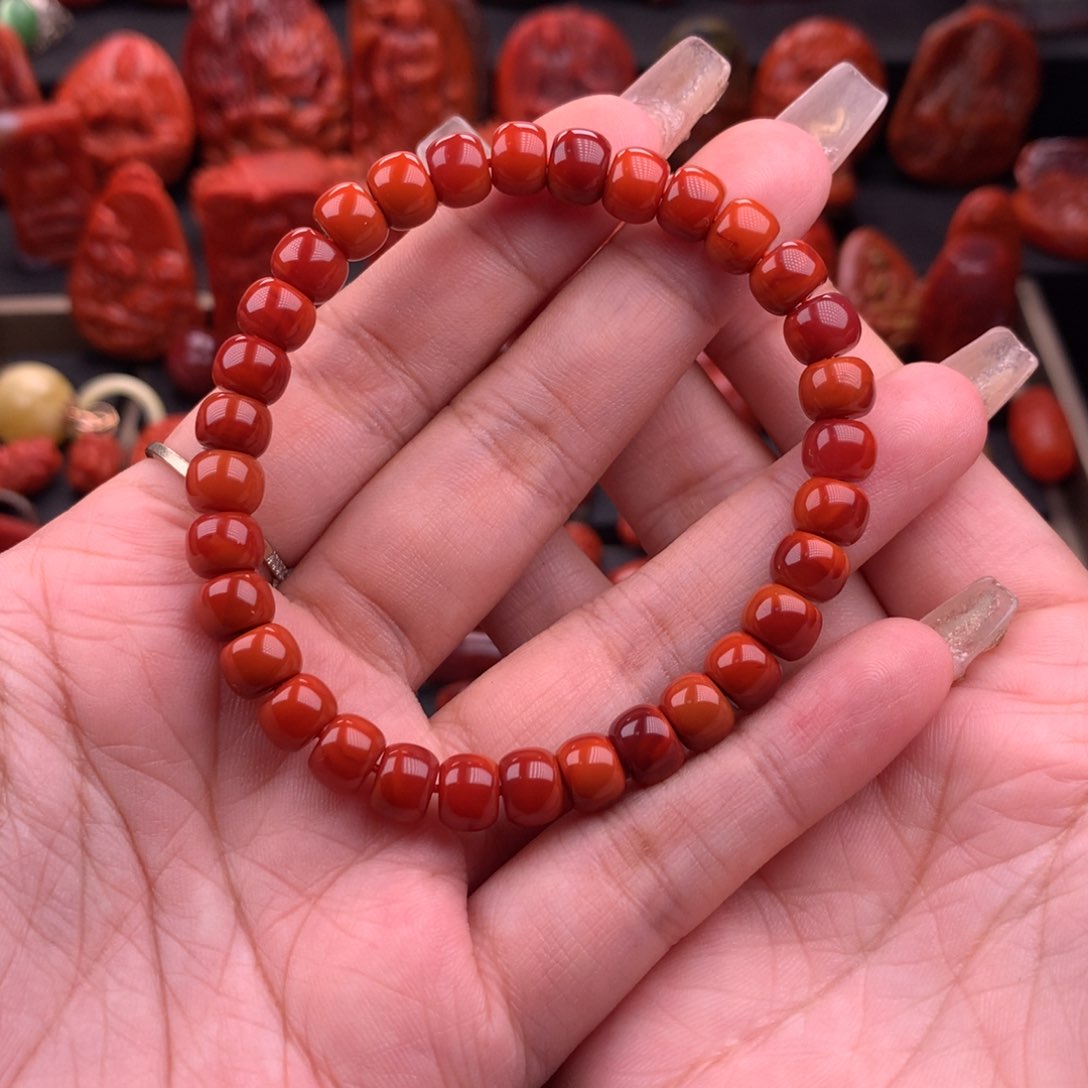 南红玛瑙南红川料瓦西双色老型手串7.7mm未镶嵌