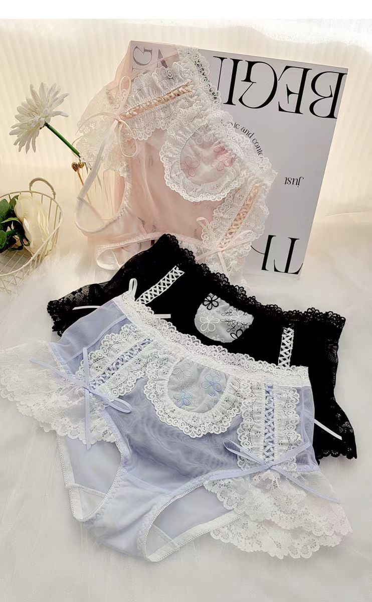 （110-210斤)日系大码性感洛丽塔蝴蝶结刺绣性感蕾丝女士高腰内裤