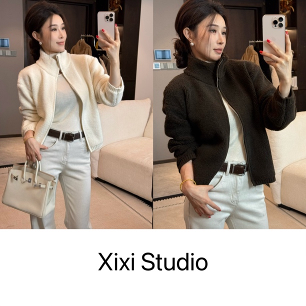 【西西】 干净利落 圈圈毛立领加厚毛衣外套