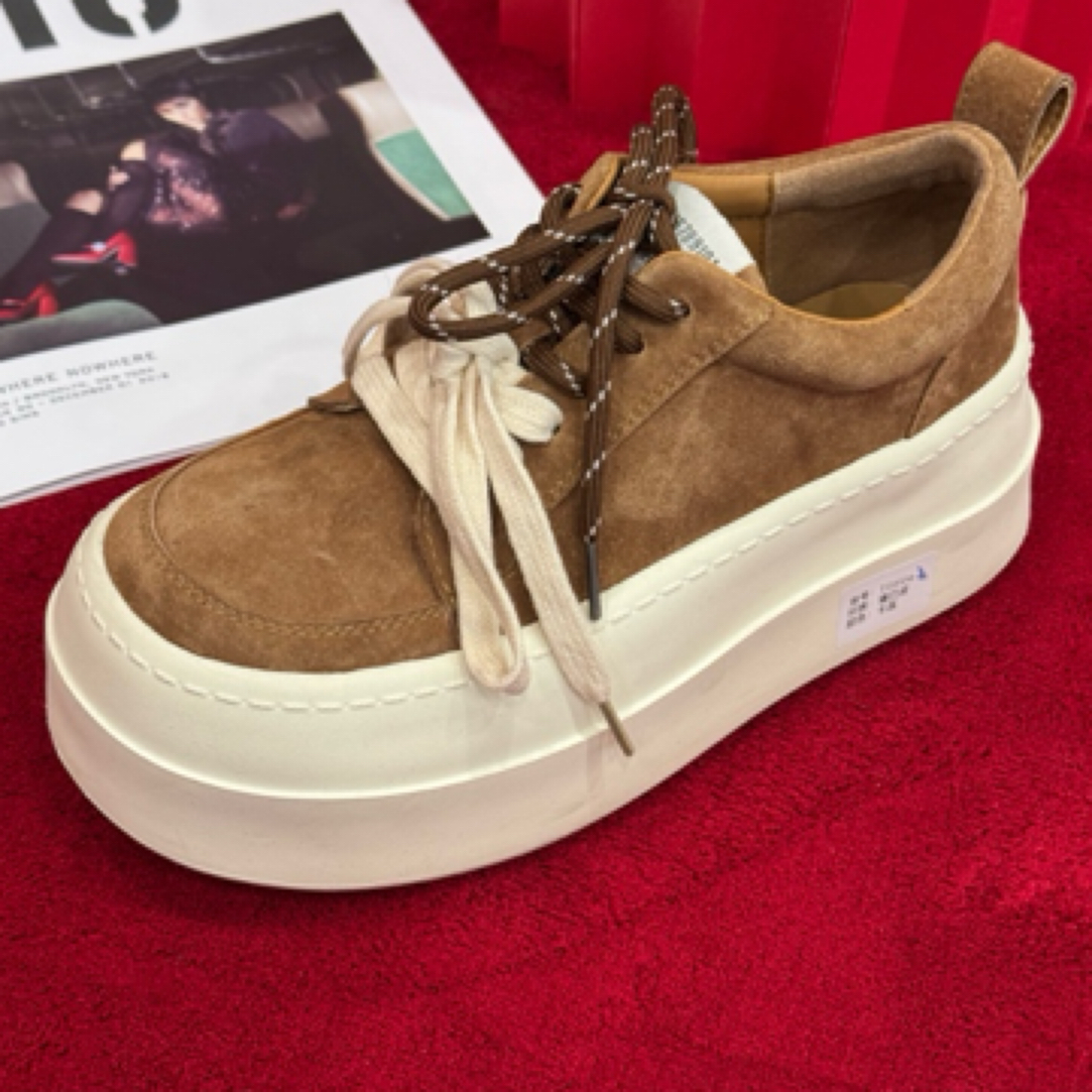 新款磨砂真皮小个子增高厚底板鞋复古百搭5556