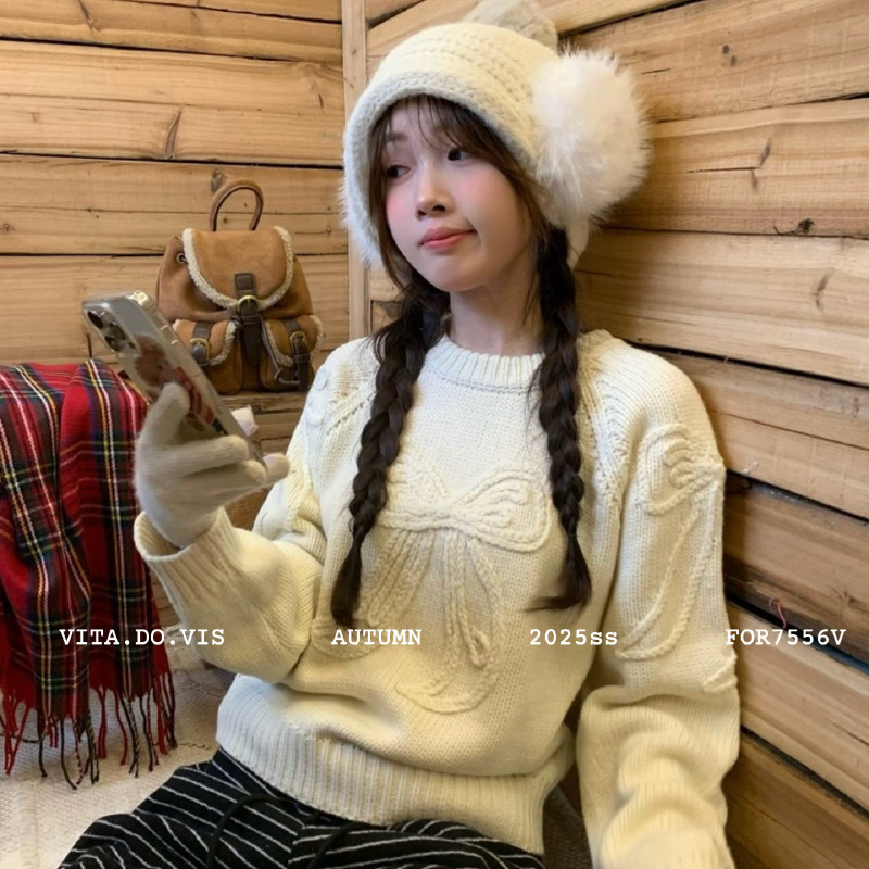 VITA（7556#）韩系甜美蝴蝶结厚毛衣kc
