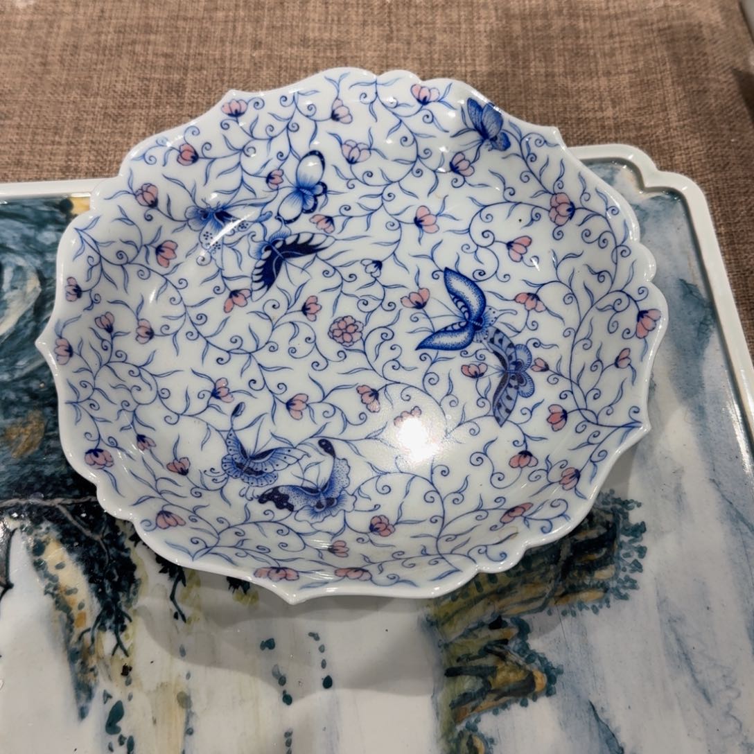 雪***️摆件陶蝴蝶湖承五彩