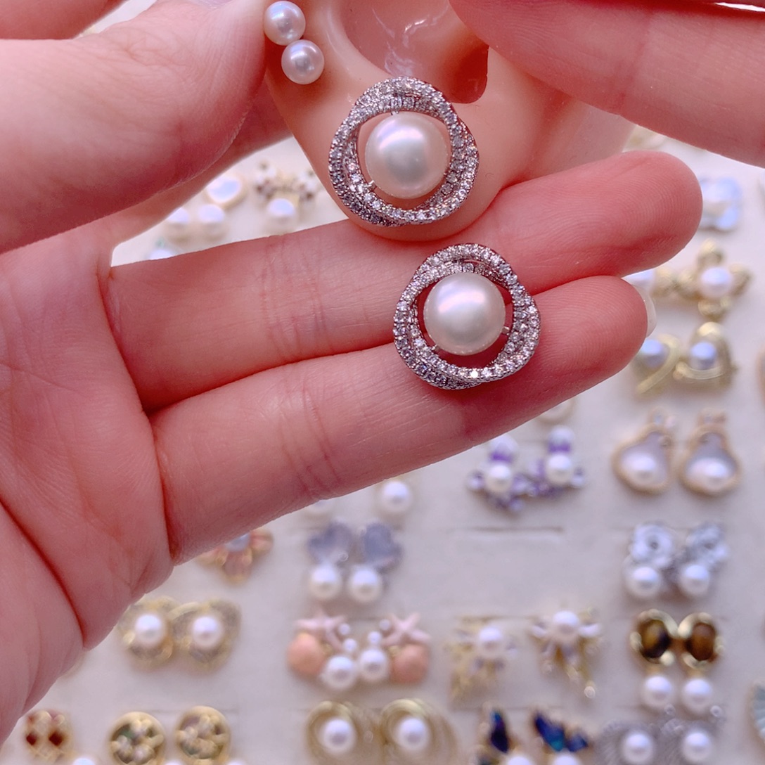 合金淡水珍珠耳饰