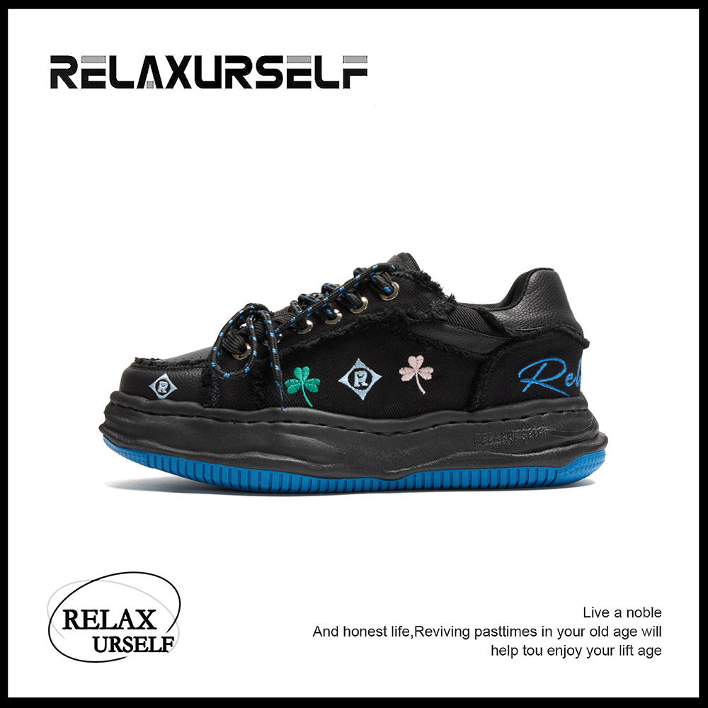 RELAXURSELF国潮手工刺绣情侣鞋时尚运动休闲鞋百搭增高鞋透气ins