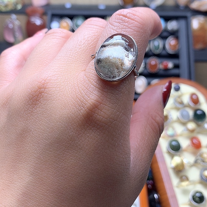 水晶水晶戒指银S925镶嵌神****孩
