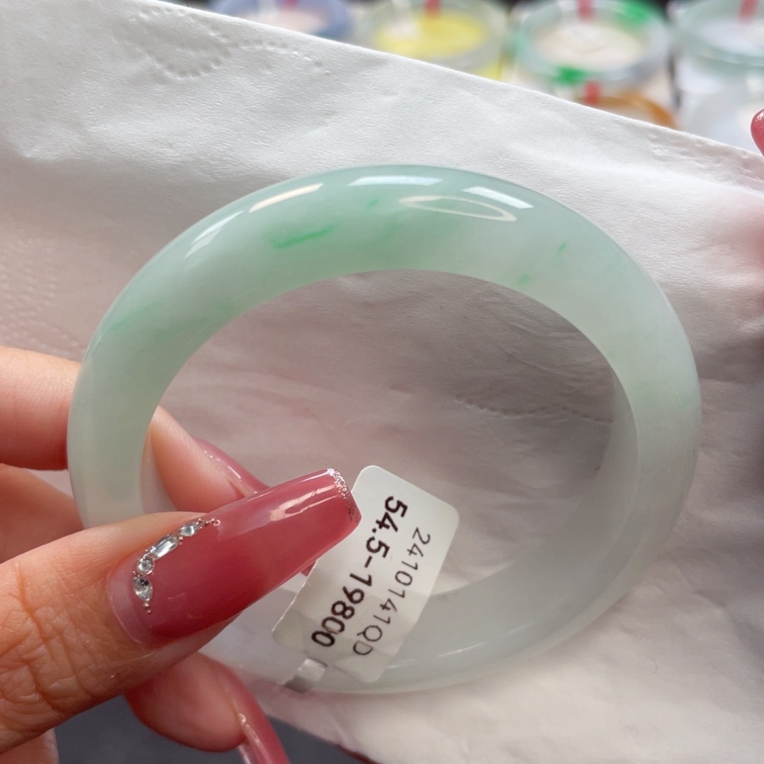 【闪购商品】翡翠未镶嵌手镯糯冰晴底飘金丝绿54.5圈40号