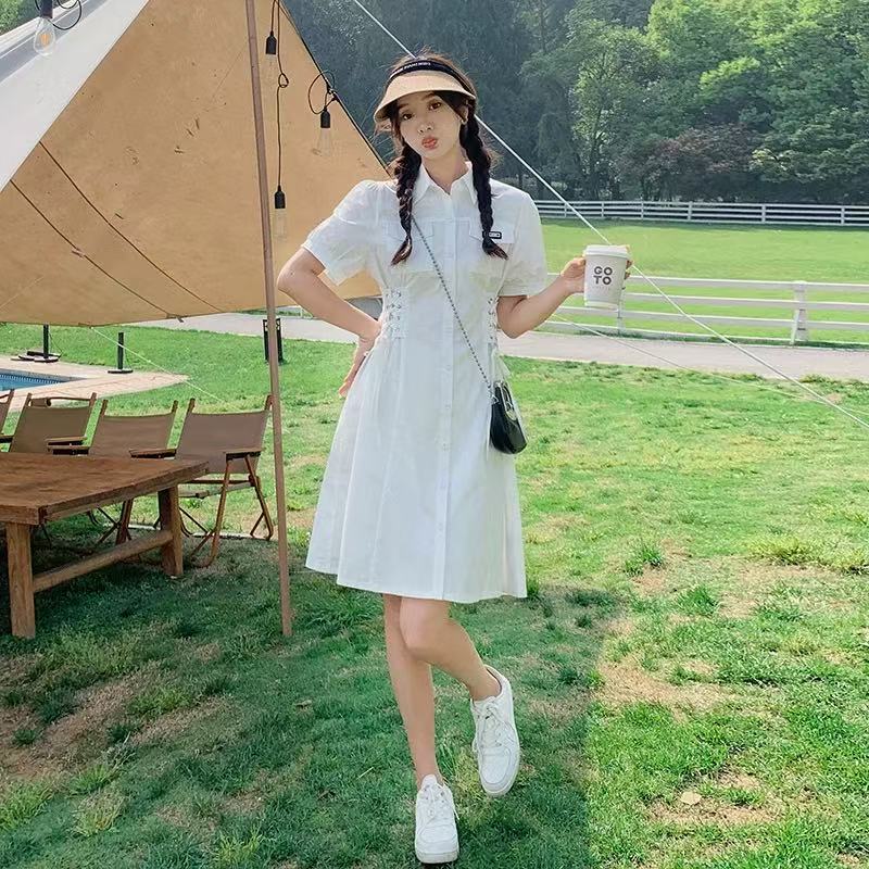 2375#【长83】2025新款时尚气质翻领收腰显瘦连衣裙