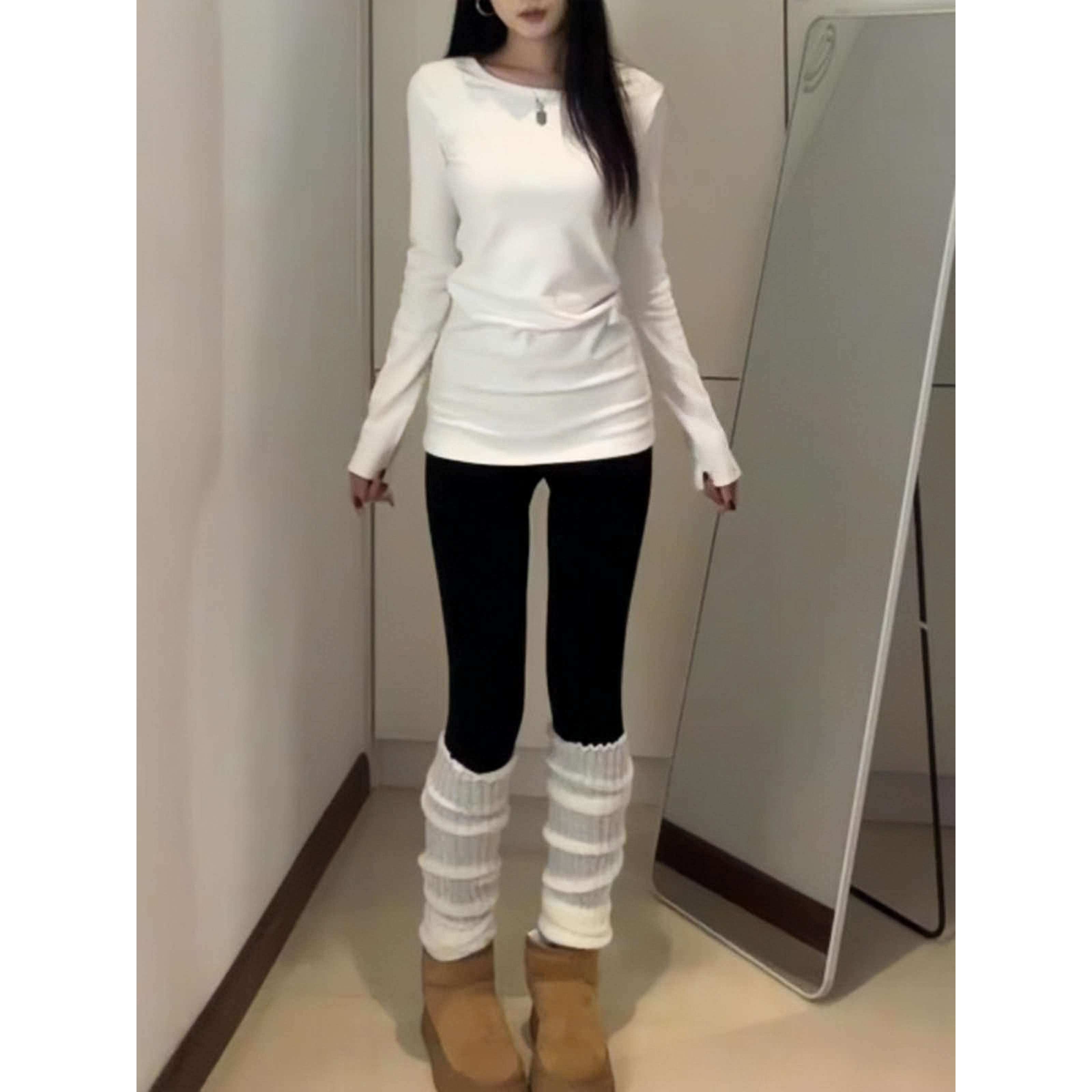 FALLME冬季加厚德绒保暖长袖t恤修身显瘦圆领内搭女加绒打底衫T恤