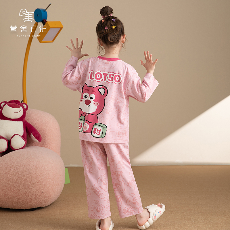 儿童春秋纯棉圆领长袖睡衣中大童卡通可爱小女孩家居服套装11695