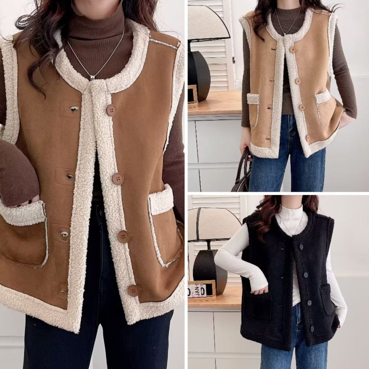 大码女装外穿马甲女复古鹿皮绒皮毛一体马夹冬季秋冬新款港风背心