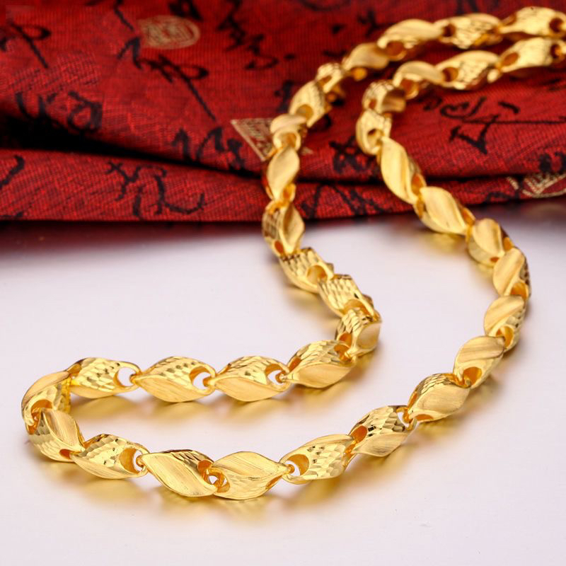 铜合金项链 金色车花麦穗霸气项链不掉色高级感百搭潮流男士项链