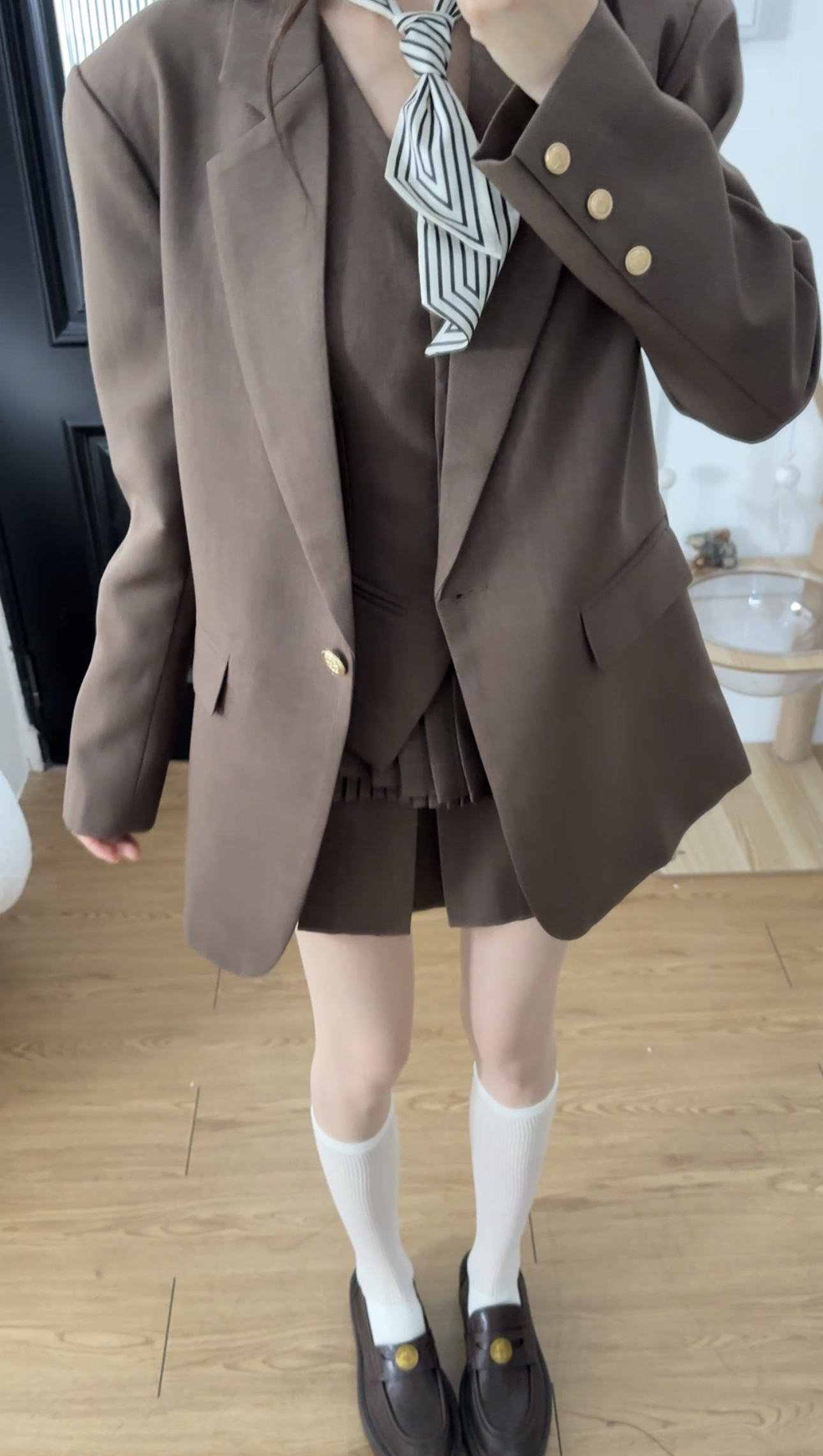 小小仟 老钱风西装外套套装女早秋复古高级V领马甲/阔腿拖地裤