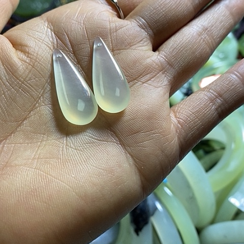 岫玉耳环银S925镶嵌一对