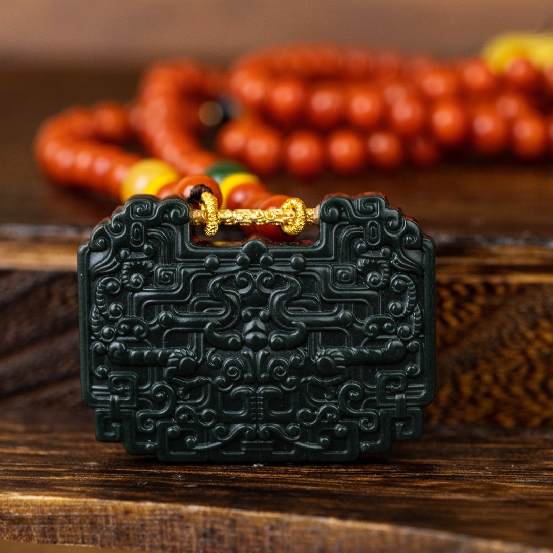 【城丽珠宝】塔青饕餮回纹守护锁吊坠/套（多样性发货）ZJK-773