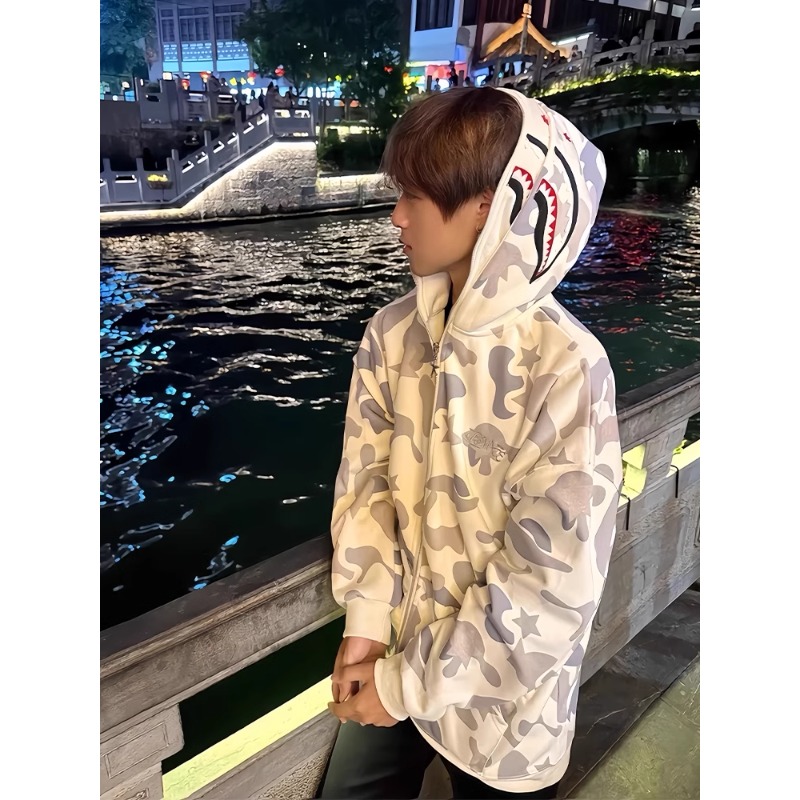 美式高街vibe双连帽开衫卫衣男款春秋季鲨鱼头设计感痞帅潮牌外套