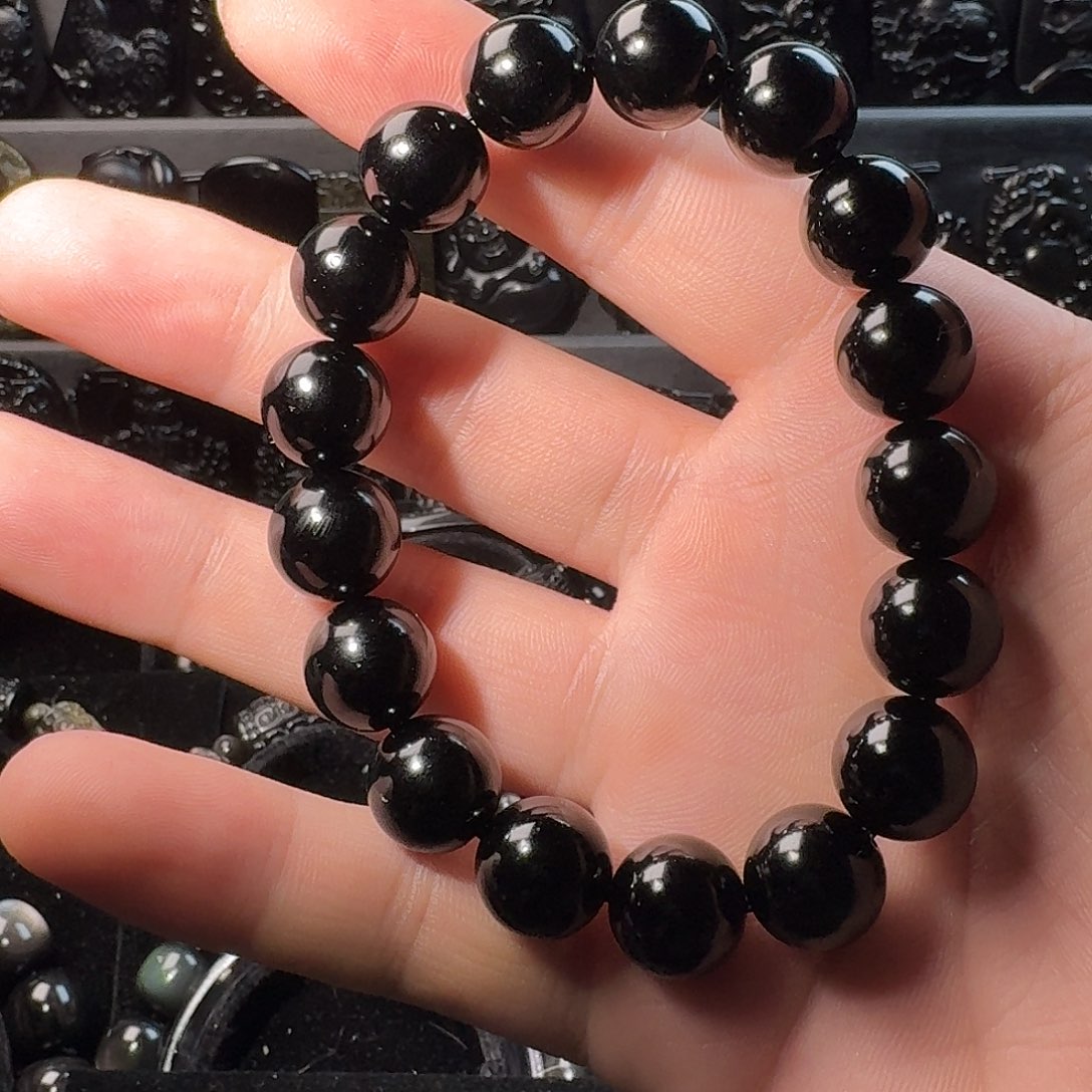 黑曜岩未镶嵌手链黑曜石12mm一条