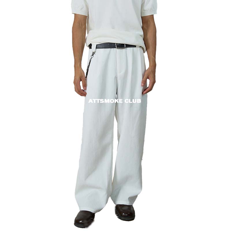 【线上商店】Cleanfit老钱风高智感肌理条纹休闲裤纯色宽松直筒长裤