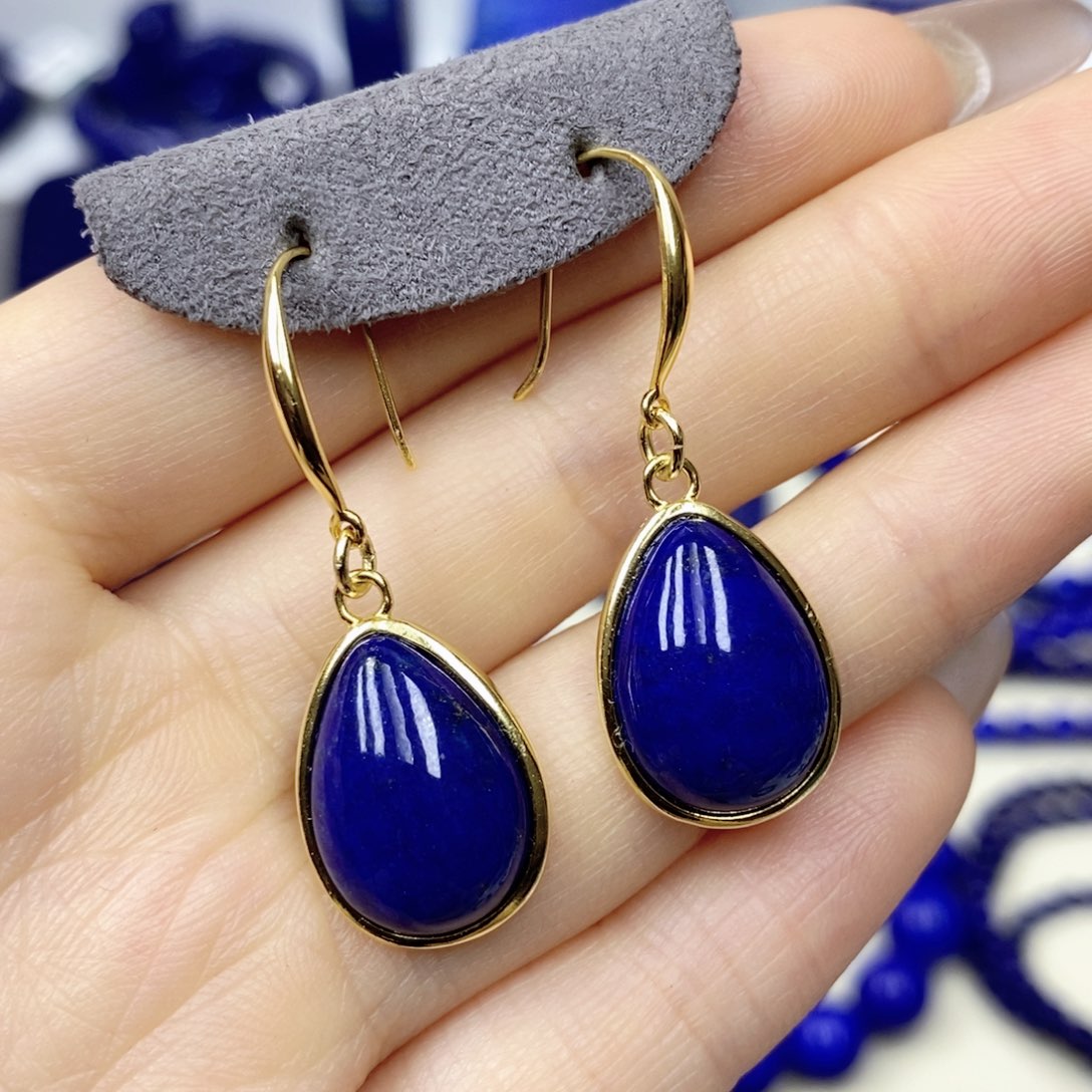 青金石银S925镀金镶嵌耳饰