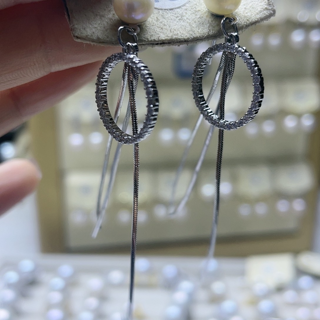 淡水珍珠耳饰银S925镶嵌