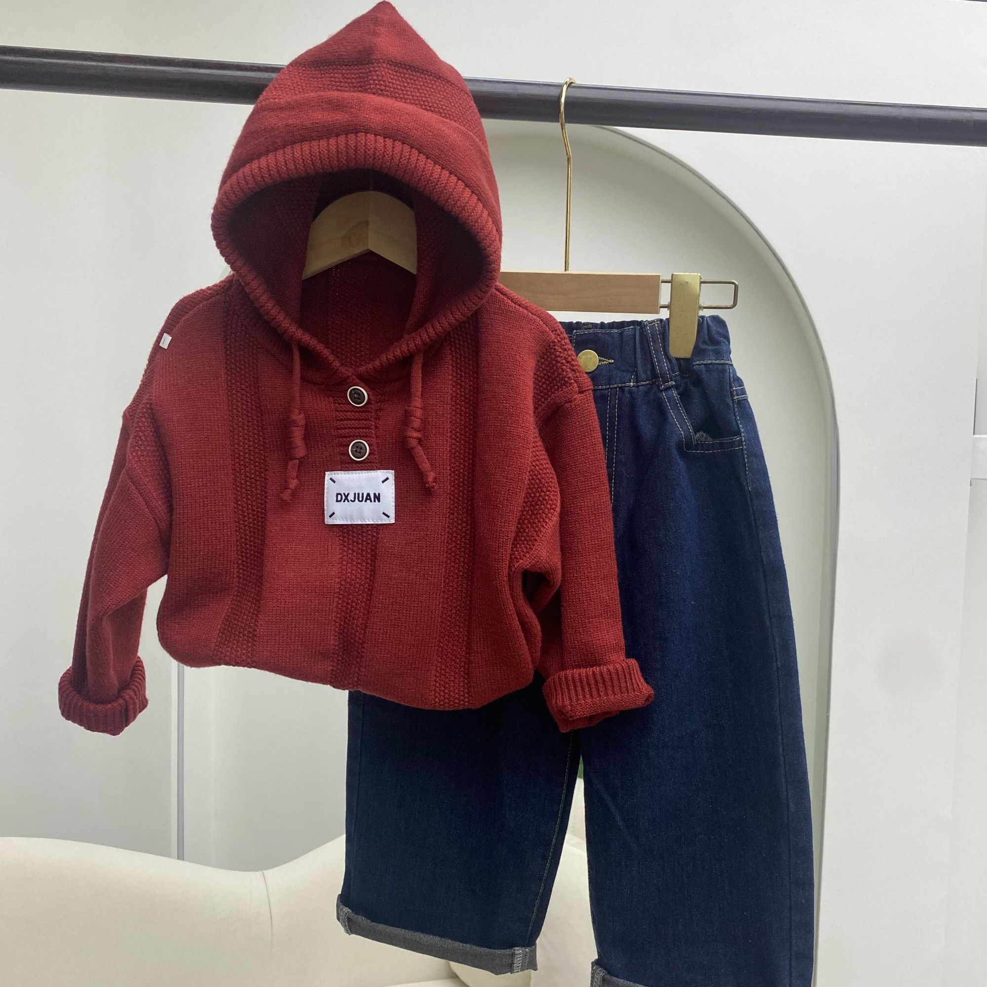 2025年儿童秋冬季韩版连帽时尚针织衫洋气复古百搭毛衣