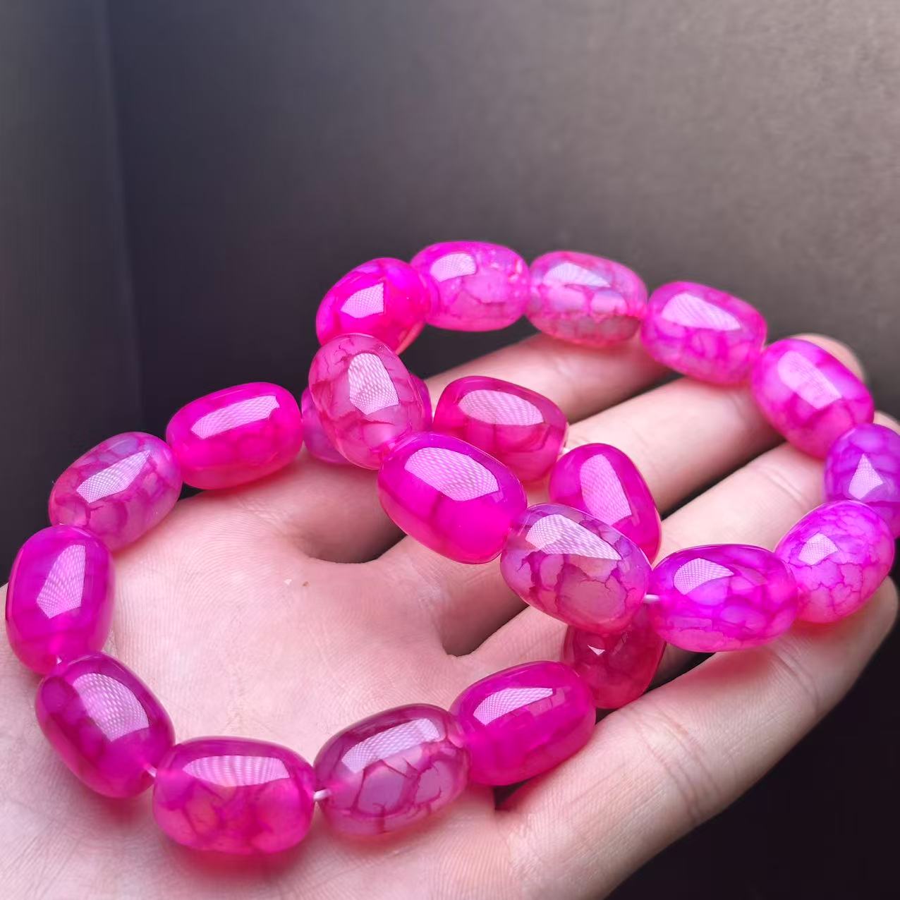 S1349-阿格流斯粉玛瑙桶珠手串-送礼佳品-多样性只发一件