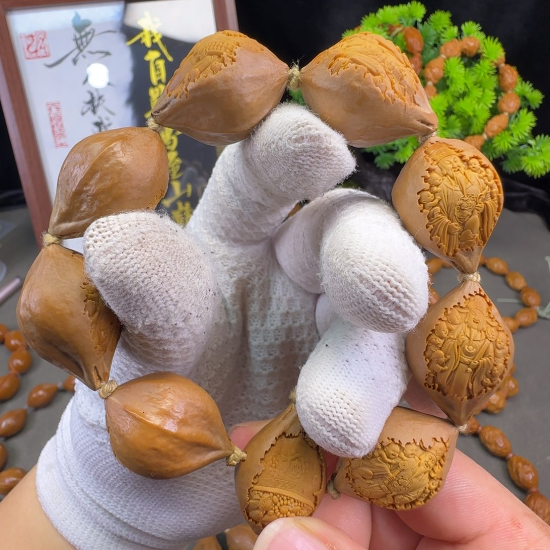 橄榄核手串/手链浮雕财神