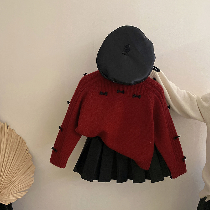 【安安家】女童韩系2025新款秋冬季甜美蝴蝶结针织衫中小童潮R25693