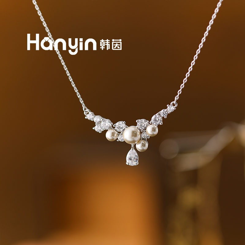 铜合金项链 精致优雅渐变摩卡慕斯珠珠泡泡微笑流苏水滴项链