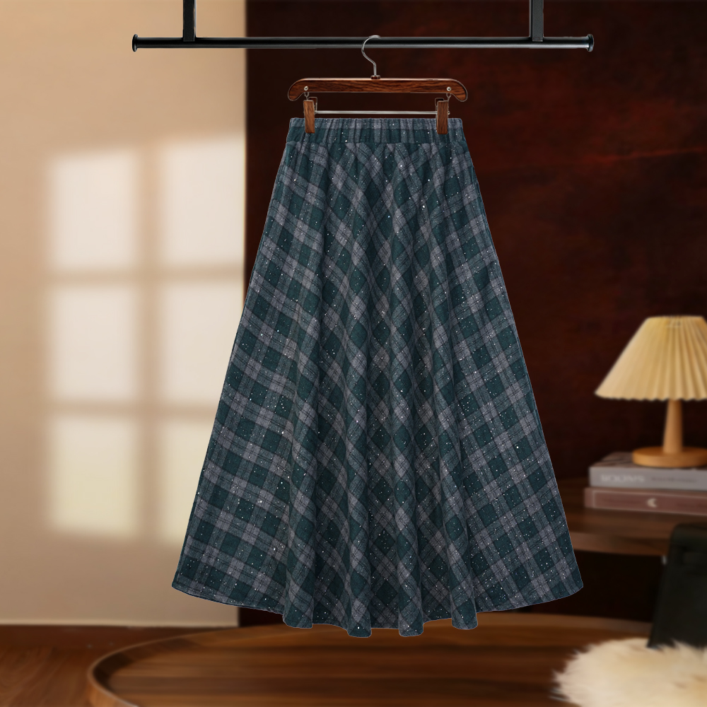 【GG专属】2025秋冬经典格纹复古洒银半身裙高腰设计显瘦裙D8205
