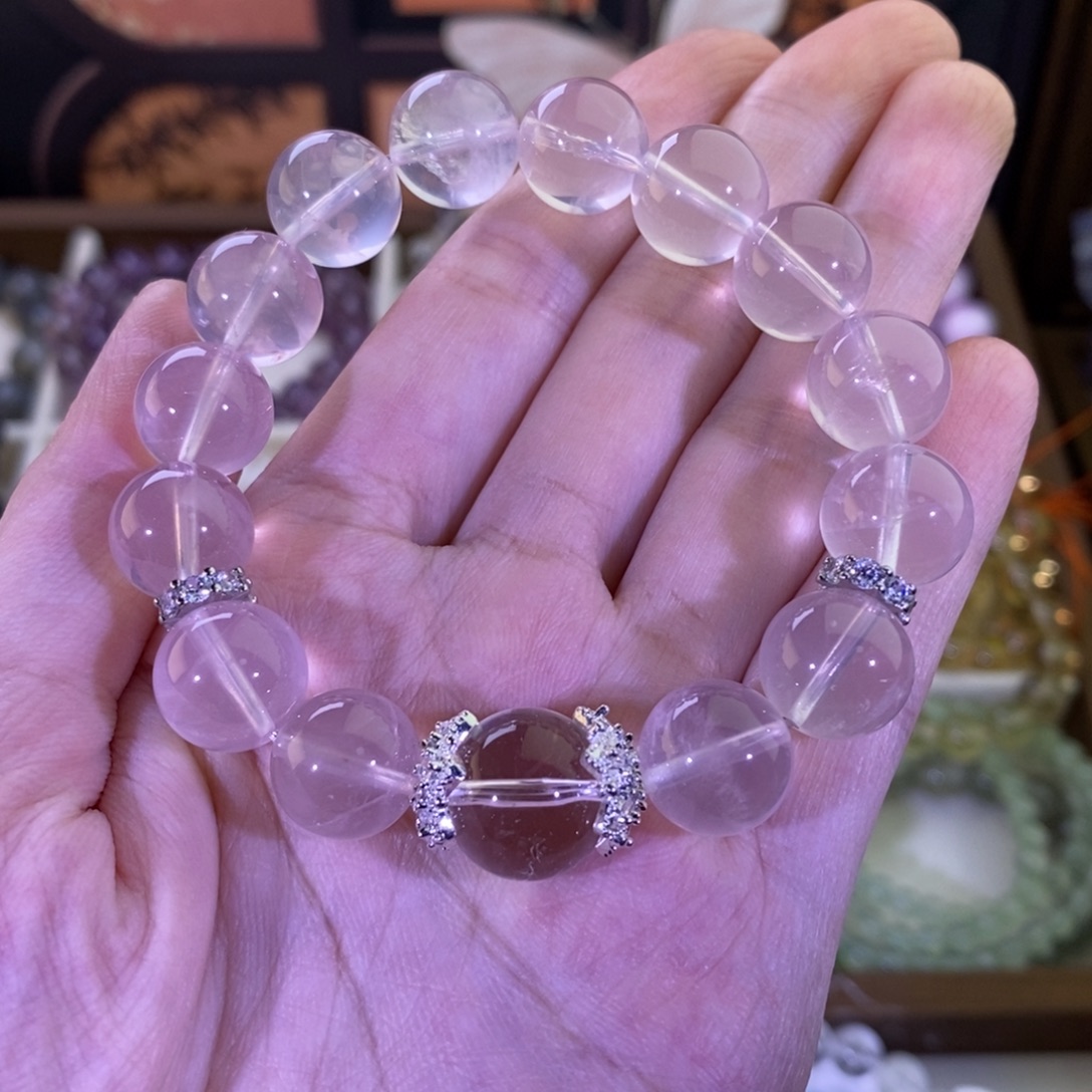 未镶嵌手链烟晶白水星光粉DIY款12.5mm