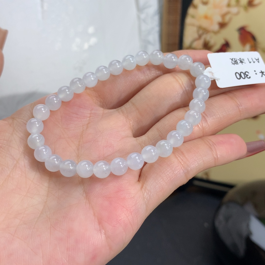 翡翠手链未镶嵌B****r卡5.8冰胶白月光手串