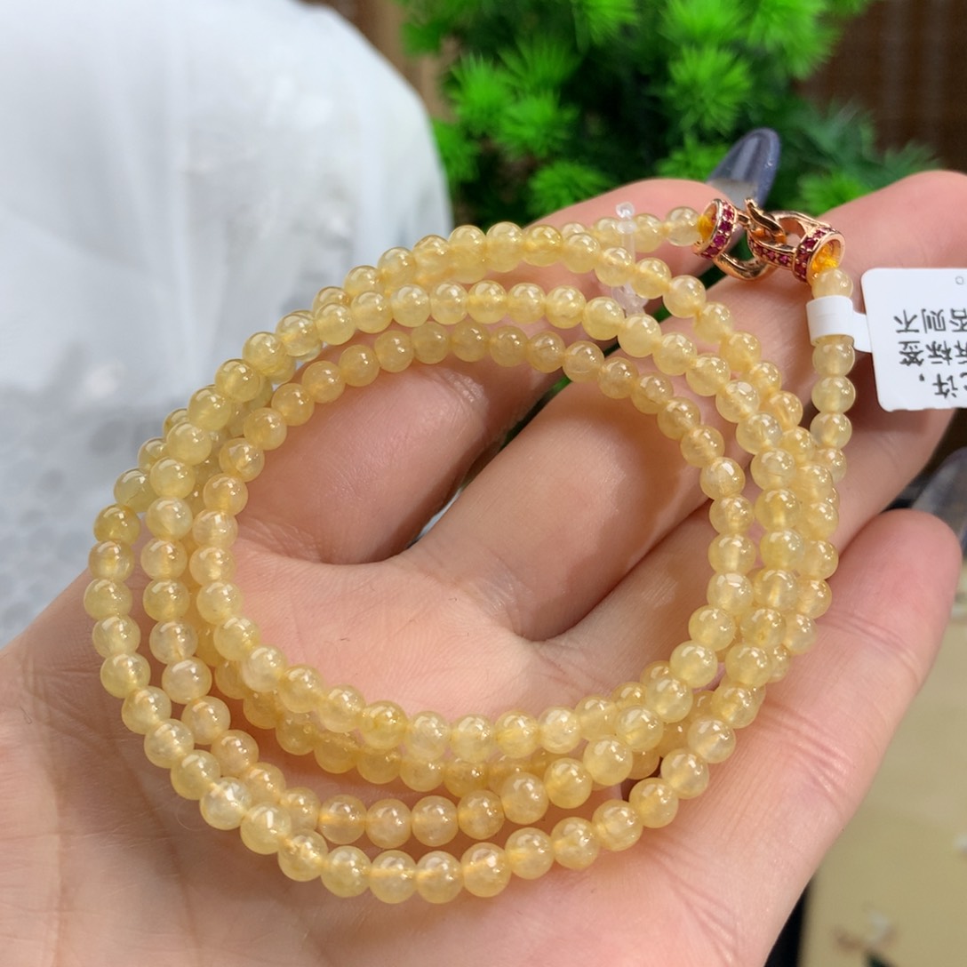 翡翠手链未镶嵌冰黄翡项链卡4m m