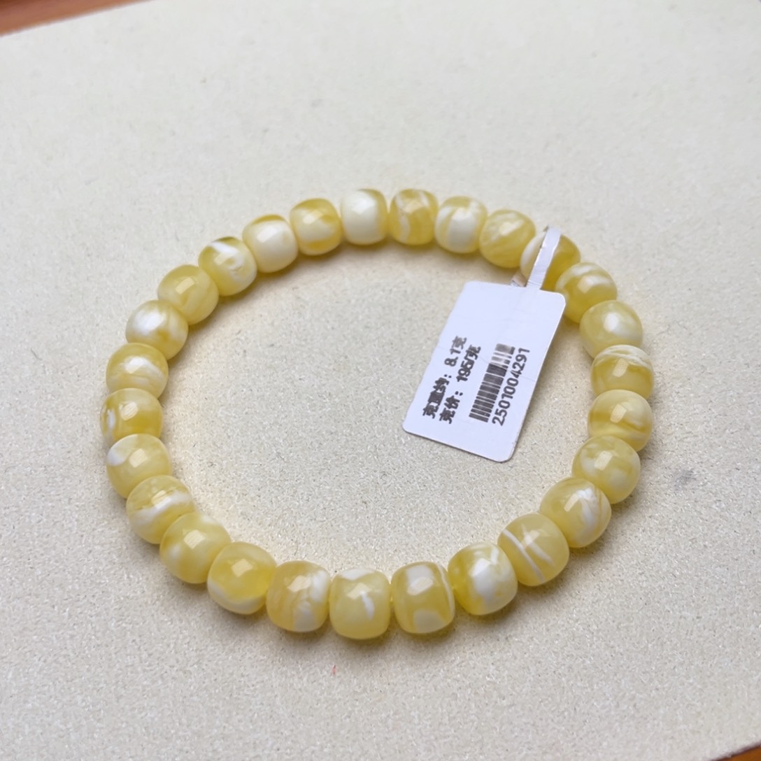 未镶嵌蜜蜡手链8精工老型瓷白花蜡