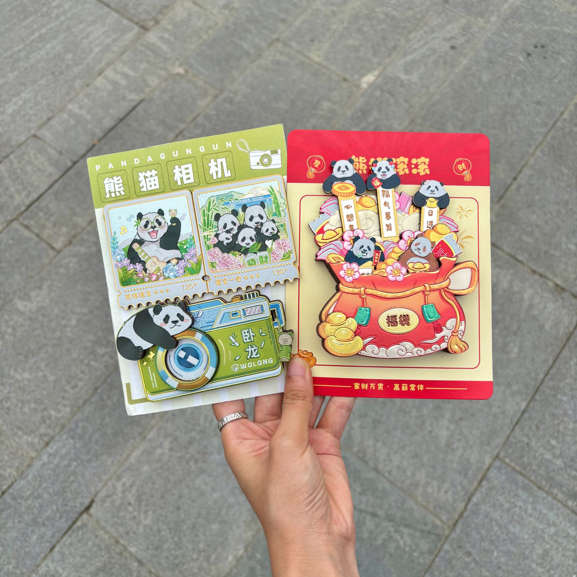 【福宝卧龙相机木质冰箱贴】熊猫福宝原创冰箱贴新款银箔可活动