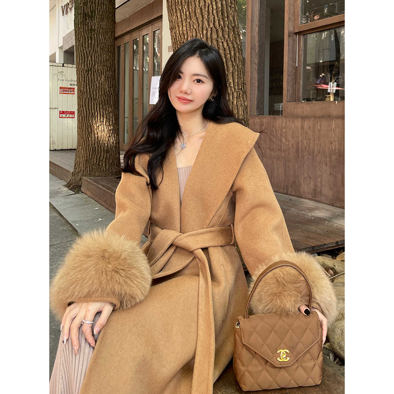 DayeeFur【西慕恋人】女神大衣大翻领长款设计狐狸毛双面羊毛大衣