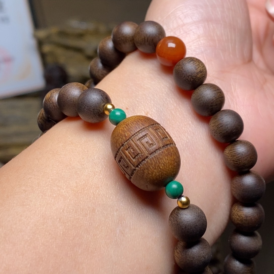 手串沉香越南芽庄古董紫棋楠0.8➕红土沉香木雕设计