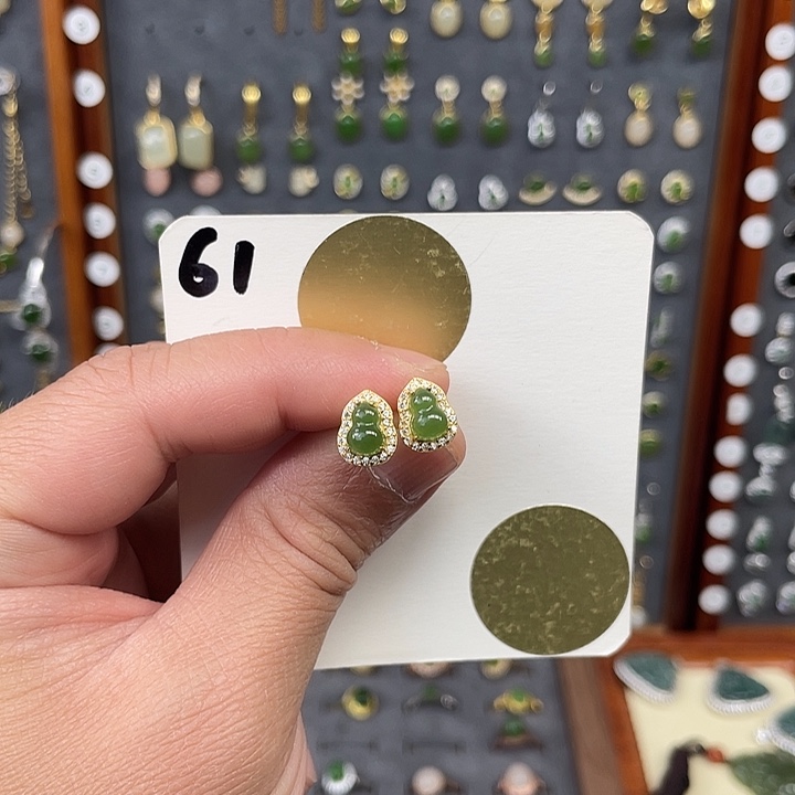 和田玉（碧玉）耳饰银S925镶嵌和田玉61