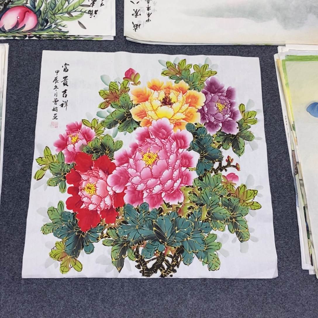 国画68✖️68金线牡丹花四尺斗方画画