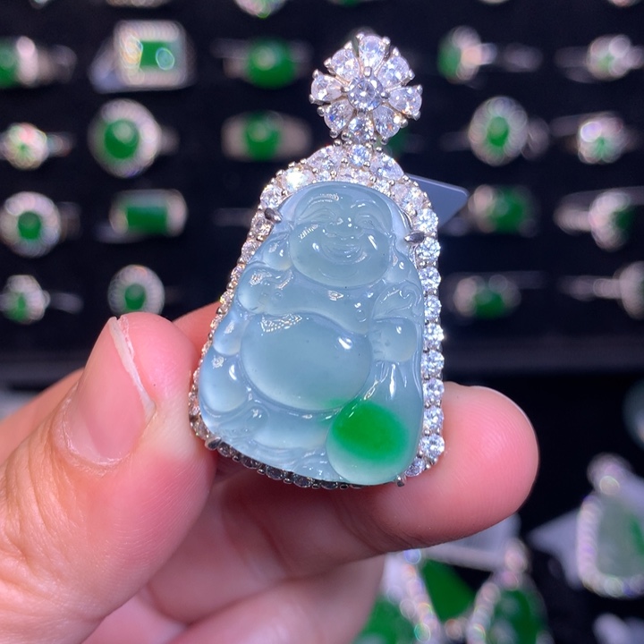 【闪购商品】翡翠银S925镶嵌吊坠(不含链)天然翡翠