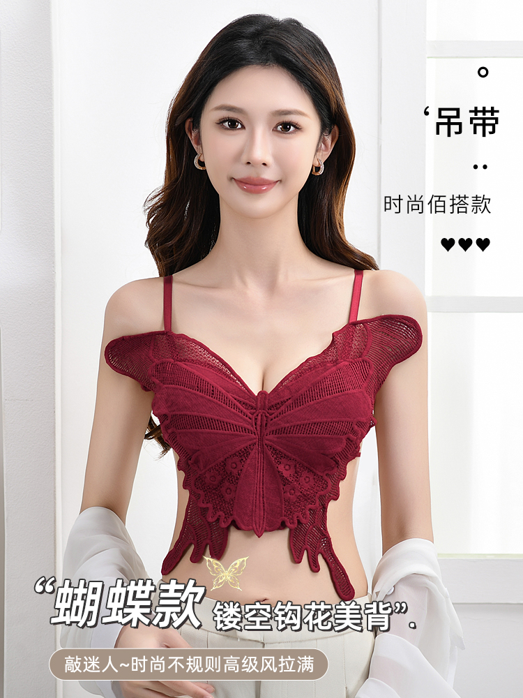新款钩花性感立体蝴蝶吊带纯欲镂空女士美背夏季少女法式辣妹背心