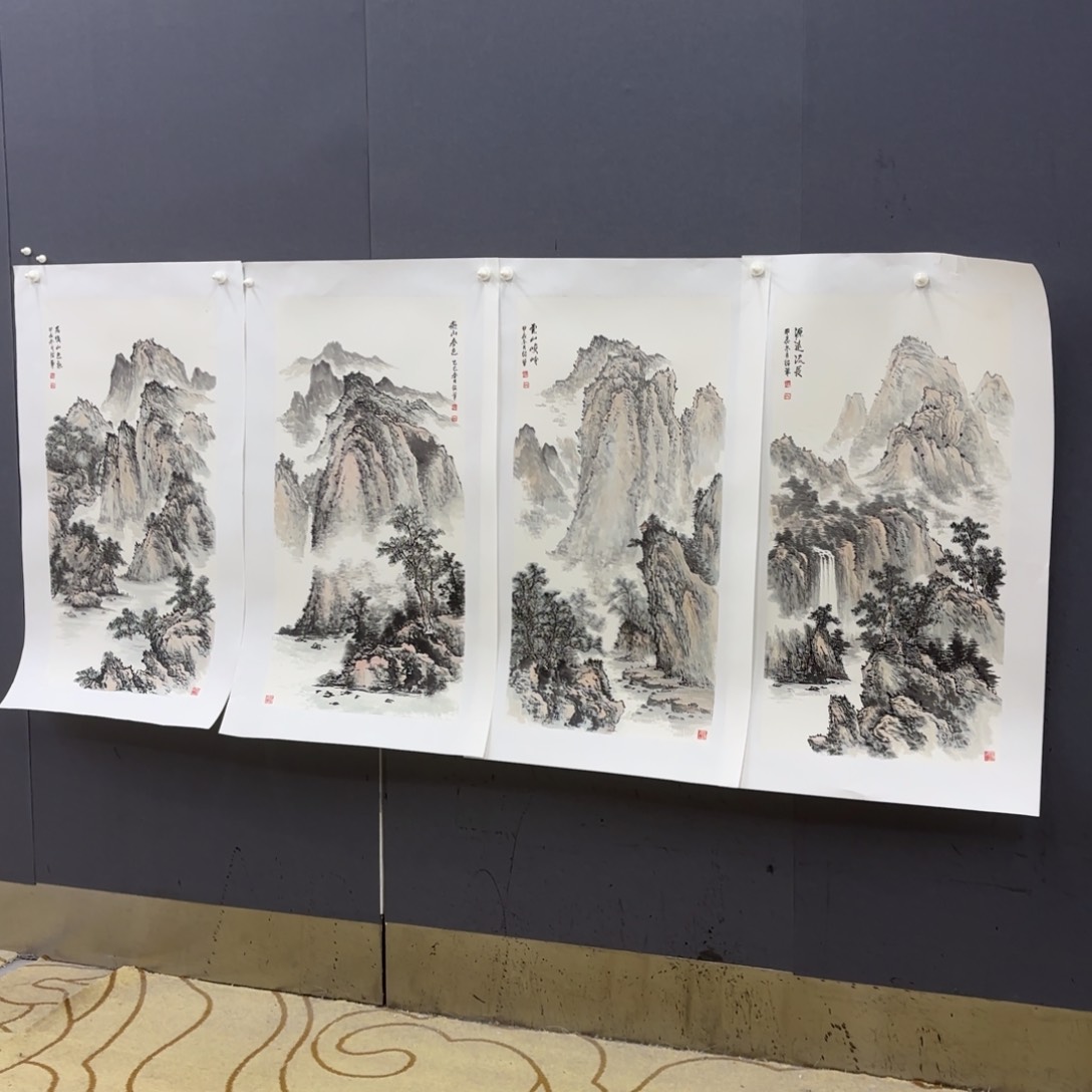 国画官*岘何绍军四条屏三尺山水赵