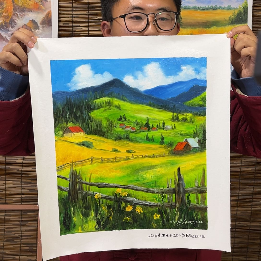 油画行路人油画作品