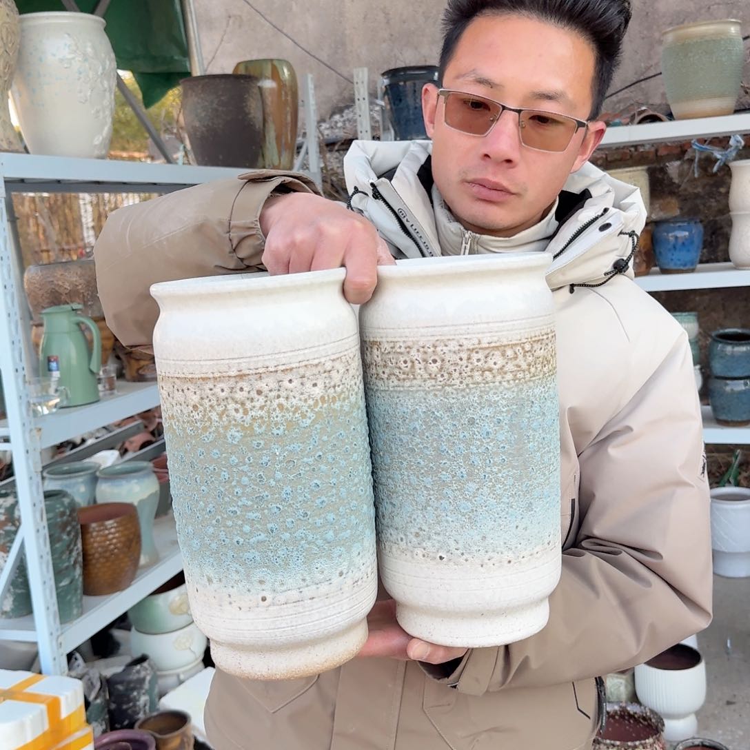 紫砂花盆口15高30（两个直筒泡泡蓝色