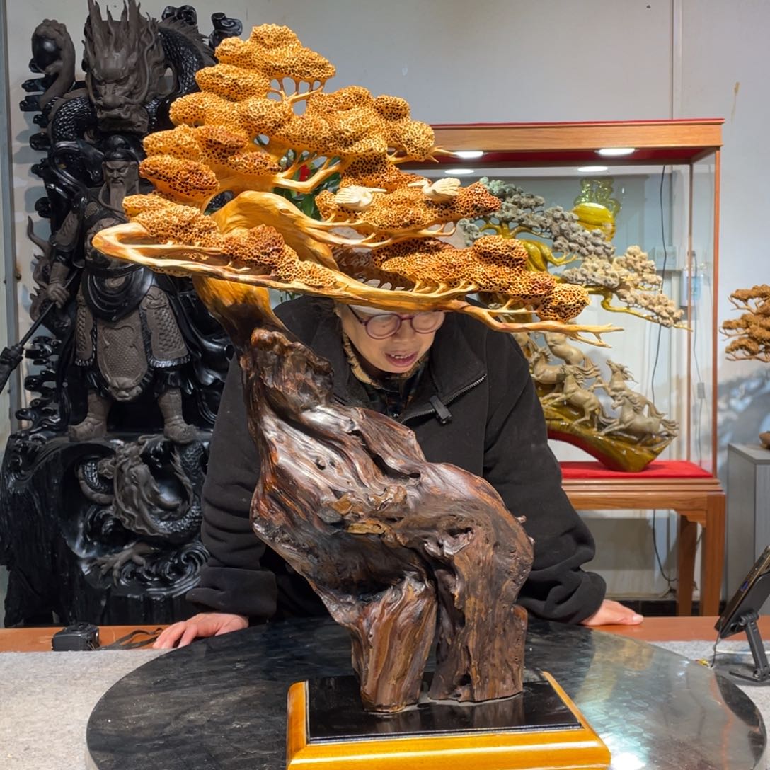 香榧木迎客精品摆件