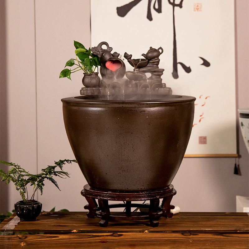 古铜欣欣向荣景德镇陶瓷摆件客厅循环过滤流水器办公室摆件阳台