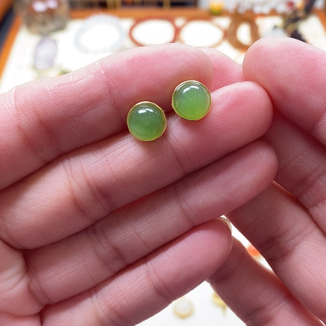 和田玉耳饰银S925镶嵌