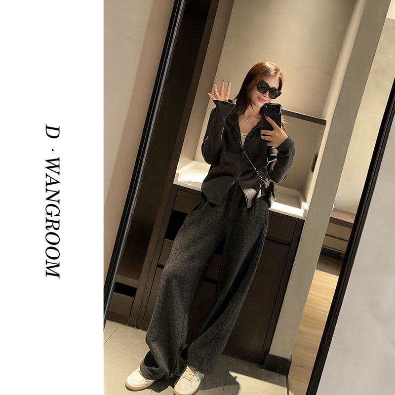 丁小晗【完美版型】可两穿加厚baby绒可抽拉直筒阔腿裤Q519